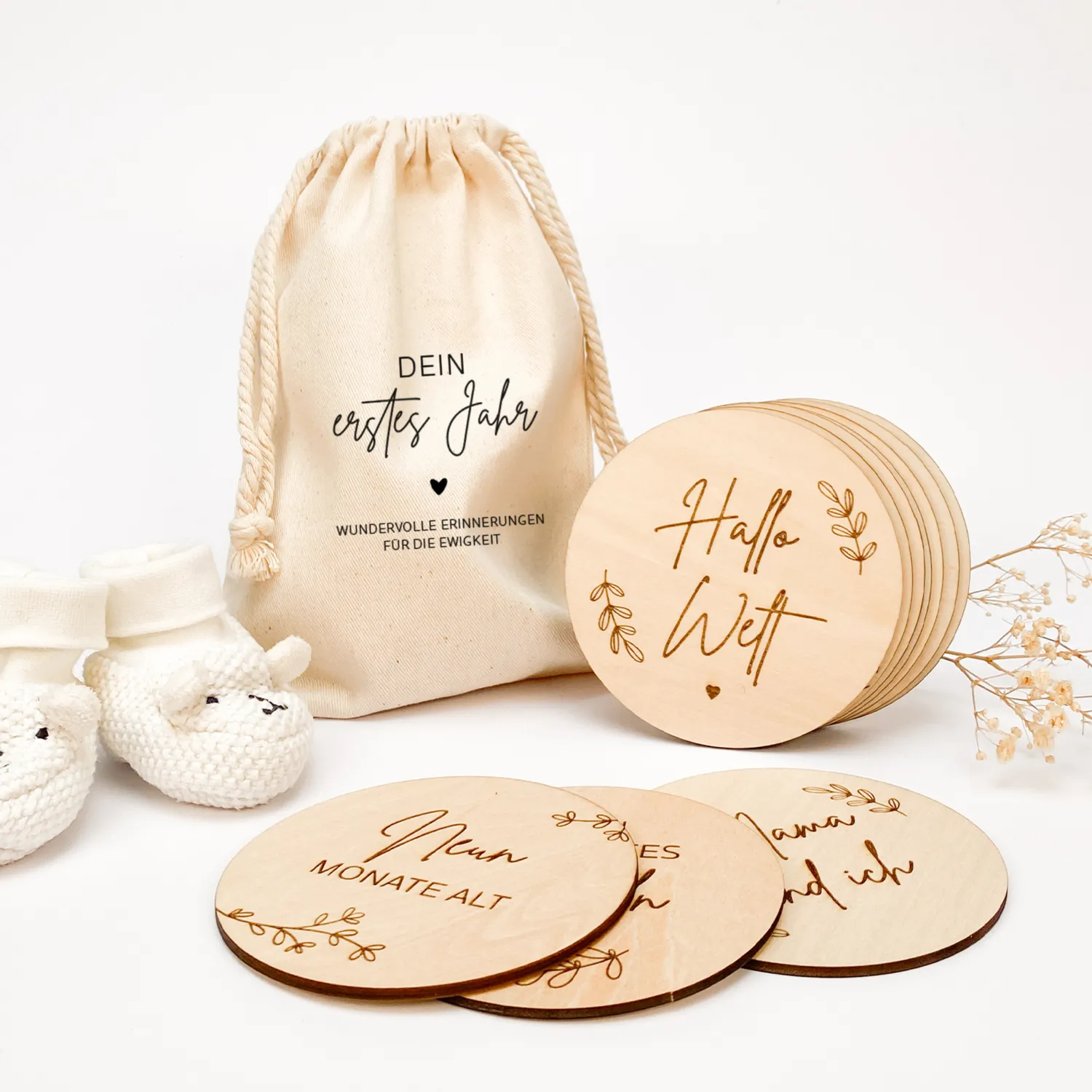 MeinBaby123 Baby Meilensteine Holzscheiben 40er Set rund