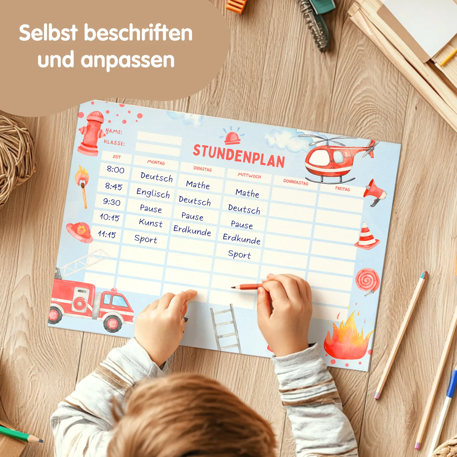 MeinBaby123 Stundenplan Feuerwehr zum Ausdrucken A4 PDF