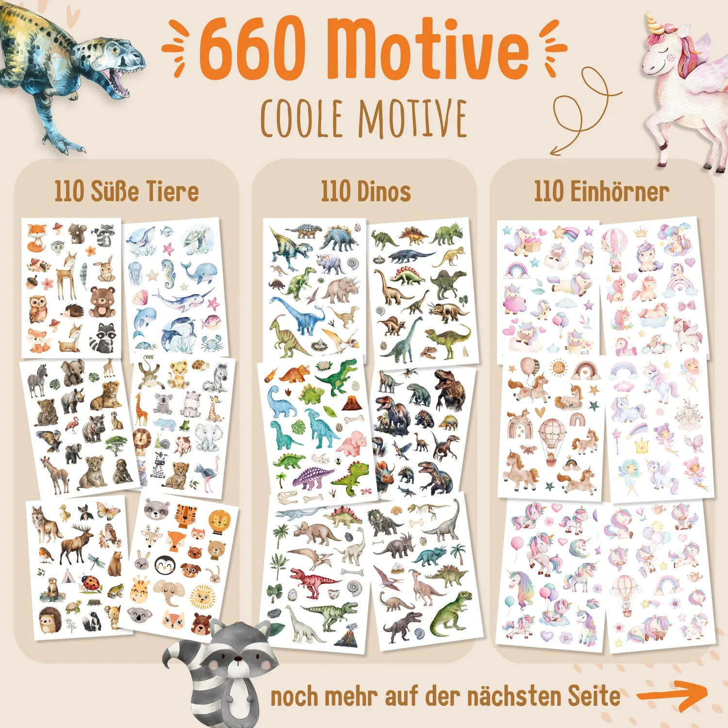 MeinBaby123 Mix Motive Kinder Tattoos 6er Set 660 Stück