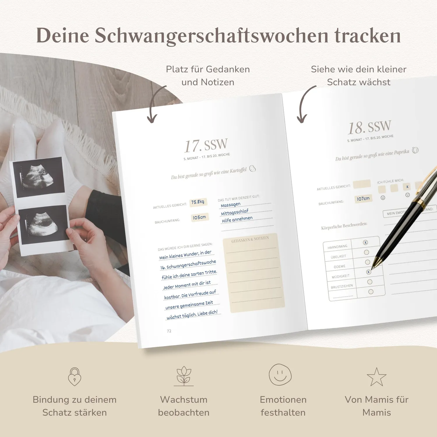 MeinBaby123 Schwangerschaftstagebuch Leinen Goldgravur 136 Seiten
