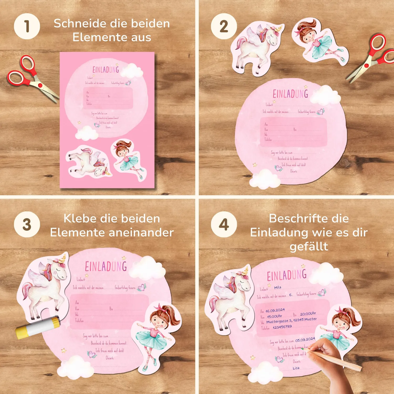 MeinBaby123 Fee & Einhorn Einladungskarten 10 Stück Bastelset