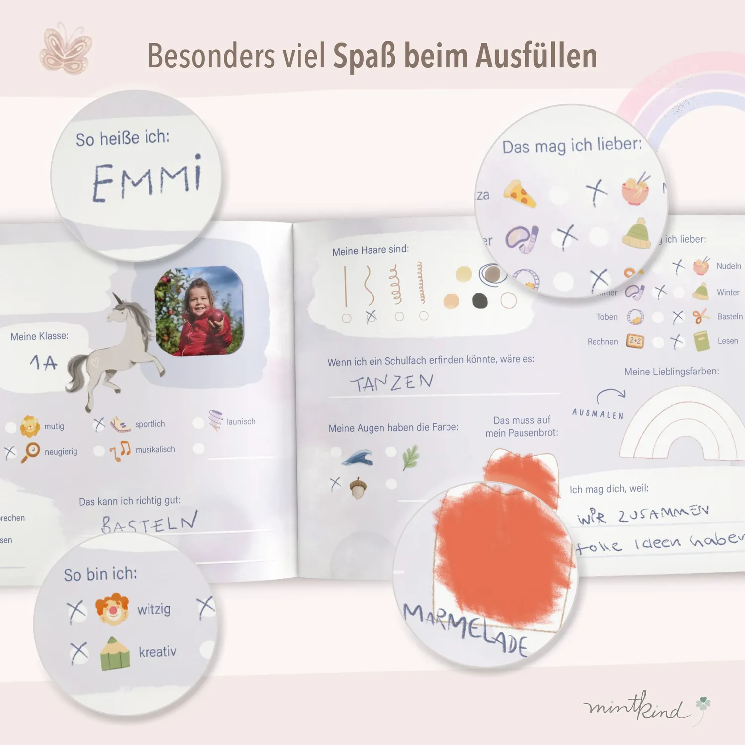 MINTKIND Freundebuch Grundschule Einhorn 30 Einträge A5