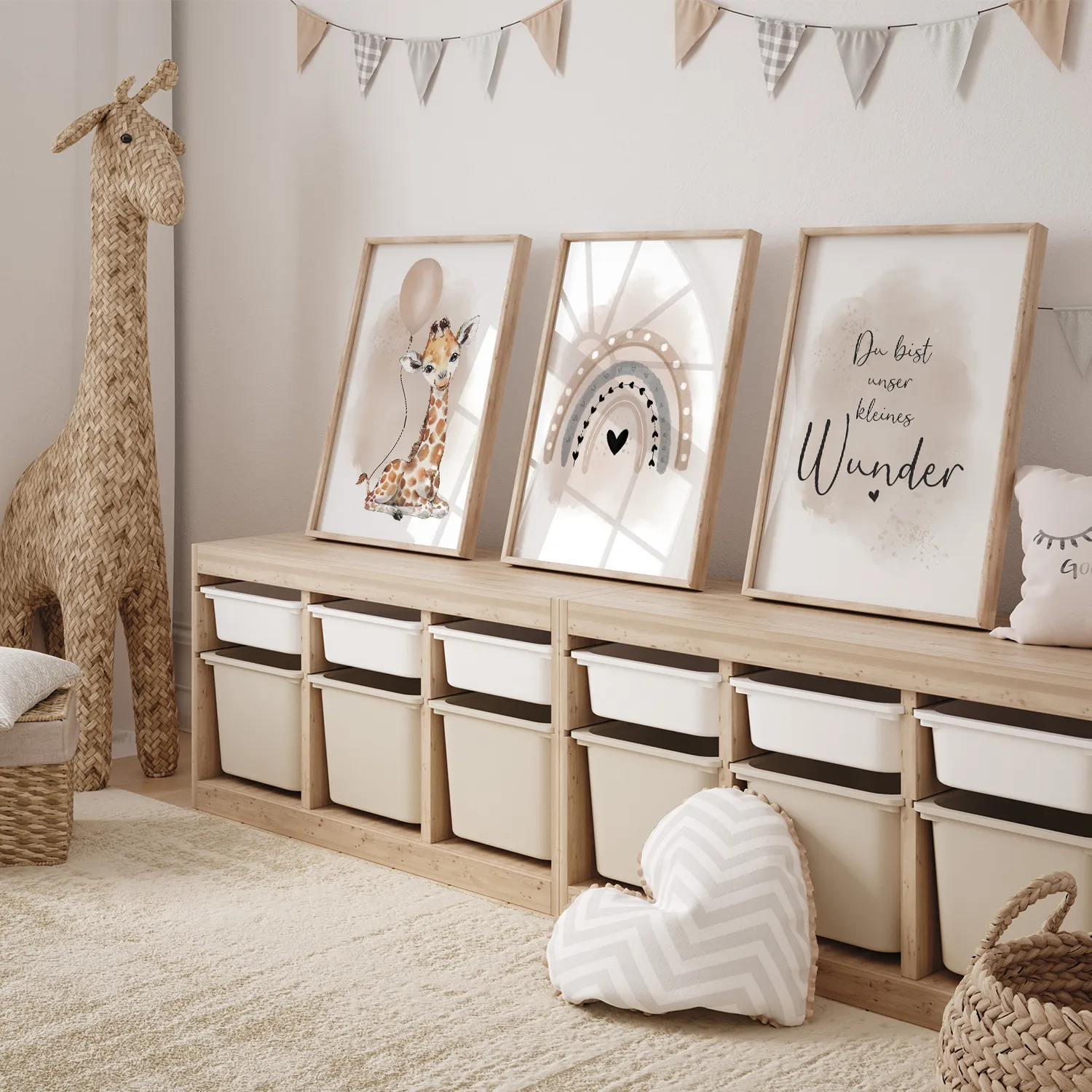 MeinBaby123 Kinderzimmer Poster 3er Set A4 Giraffe Beige