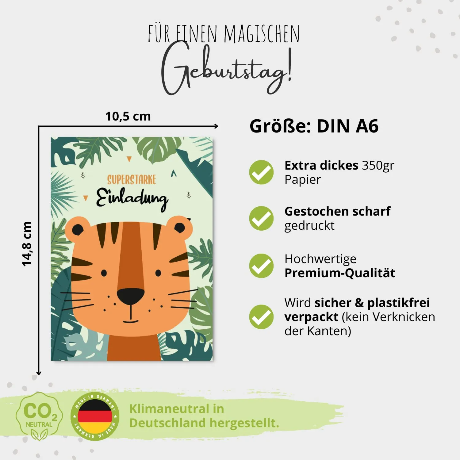 MeinBaby123 Tiger Einladungskarten Kindergeburtstag 10er mit Umschlag