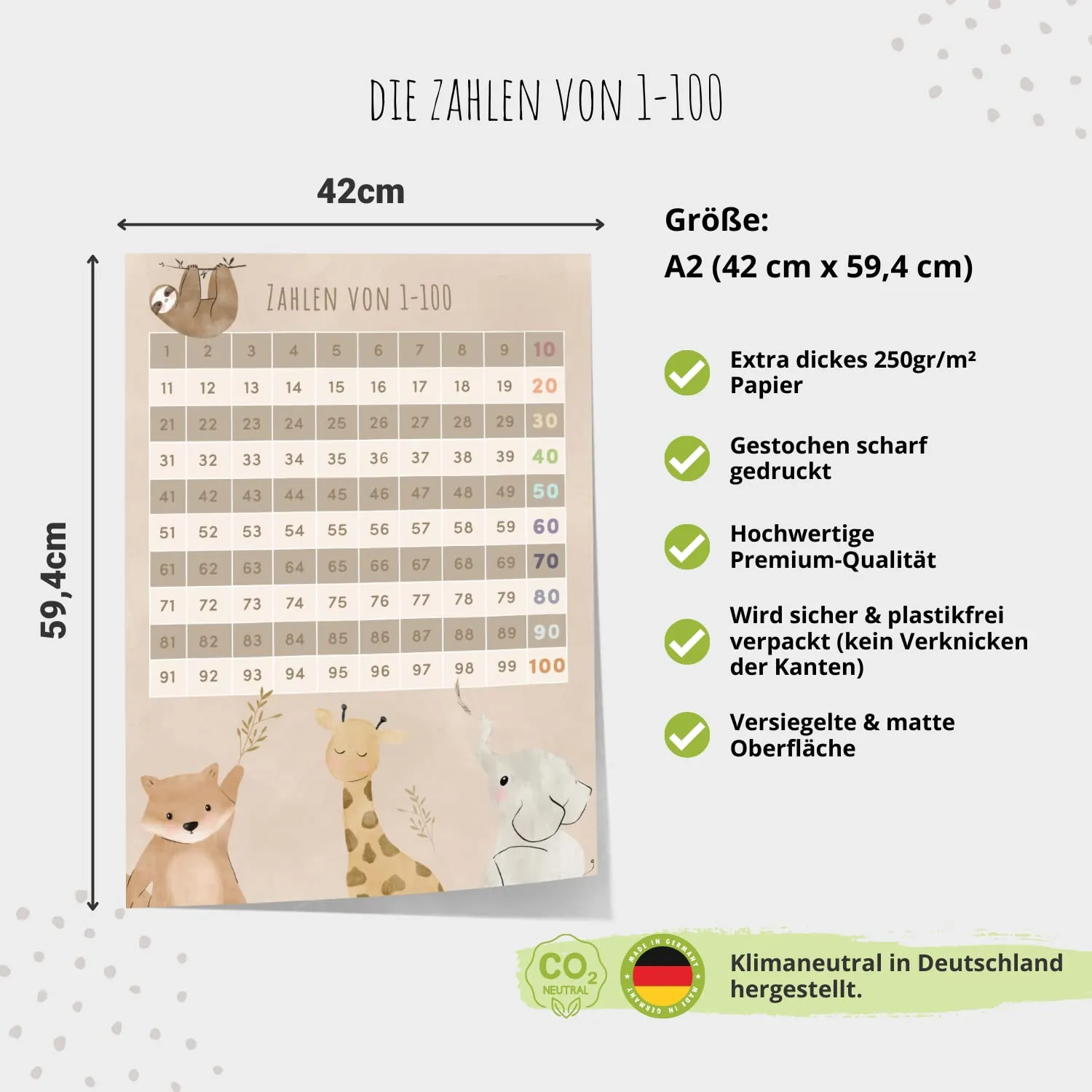 MeinBaby123 Tiere Lernposter Zahlen 1-100 A2
