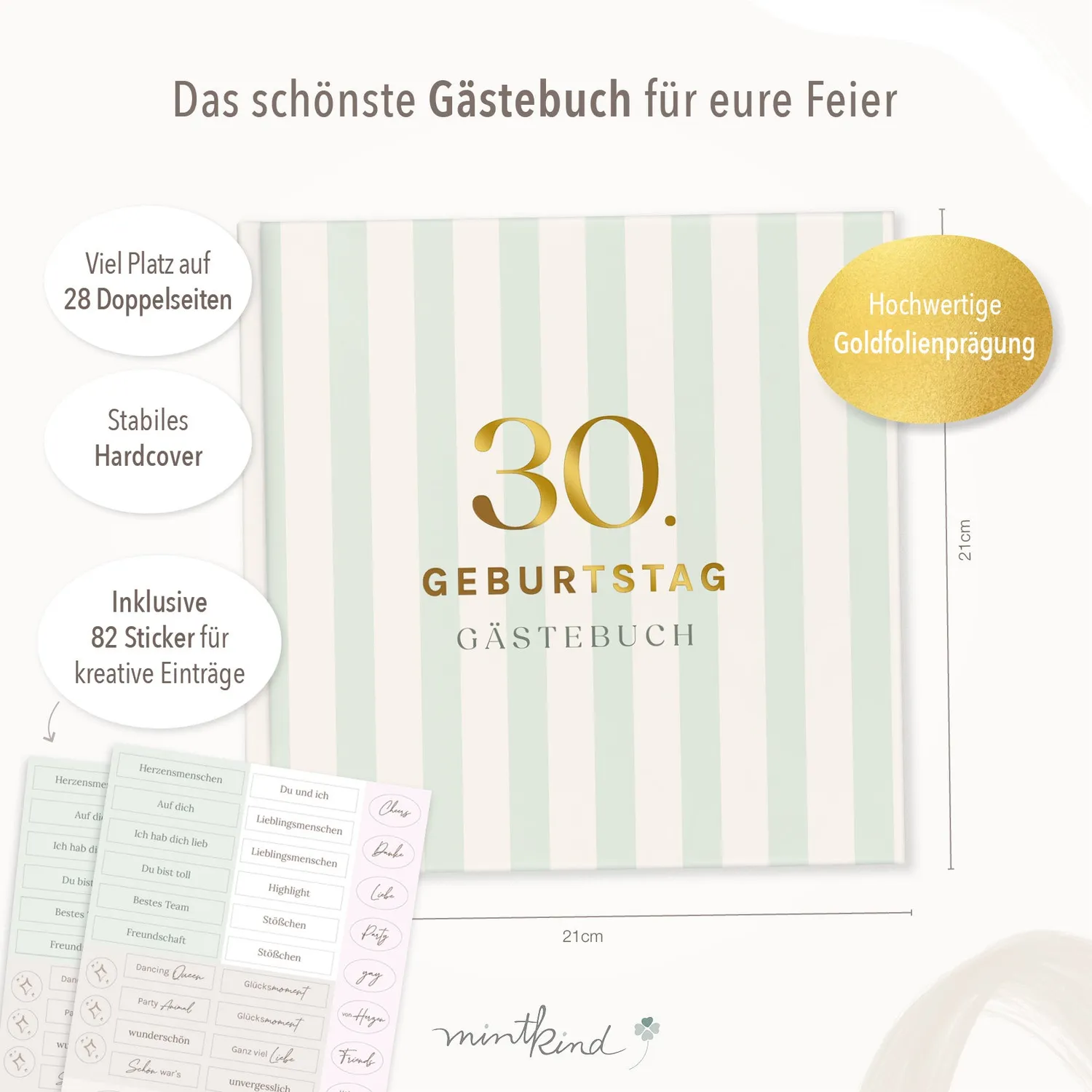 MINTKIND Gästebuch Geburtstag Beige 56 Seiten blanko