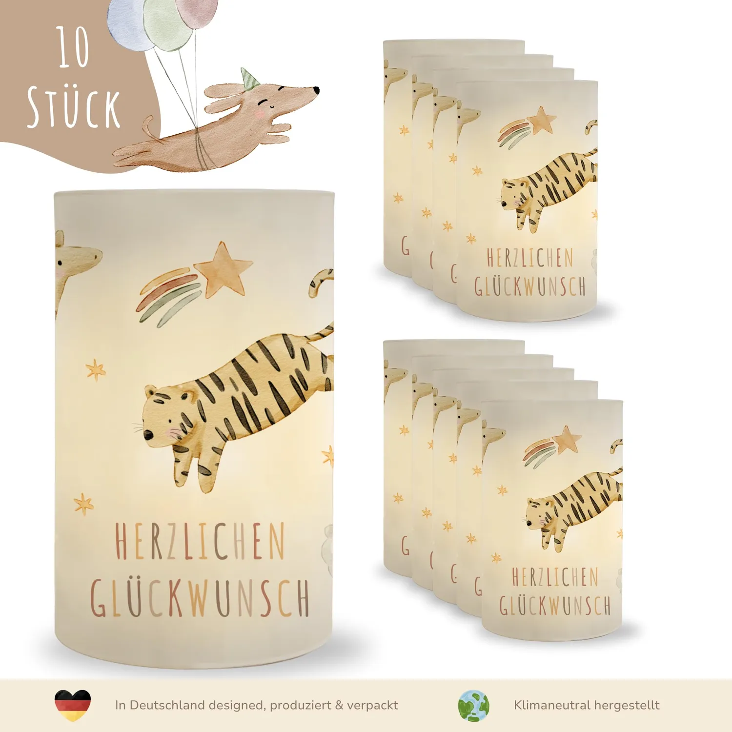 MeinBaby123 Boho-Tiere Windlichter 10 Stück Transparent