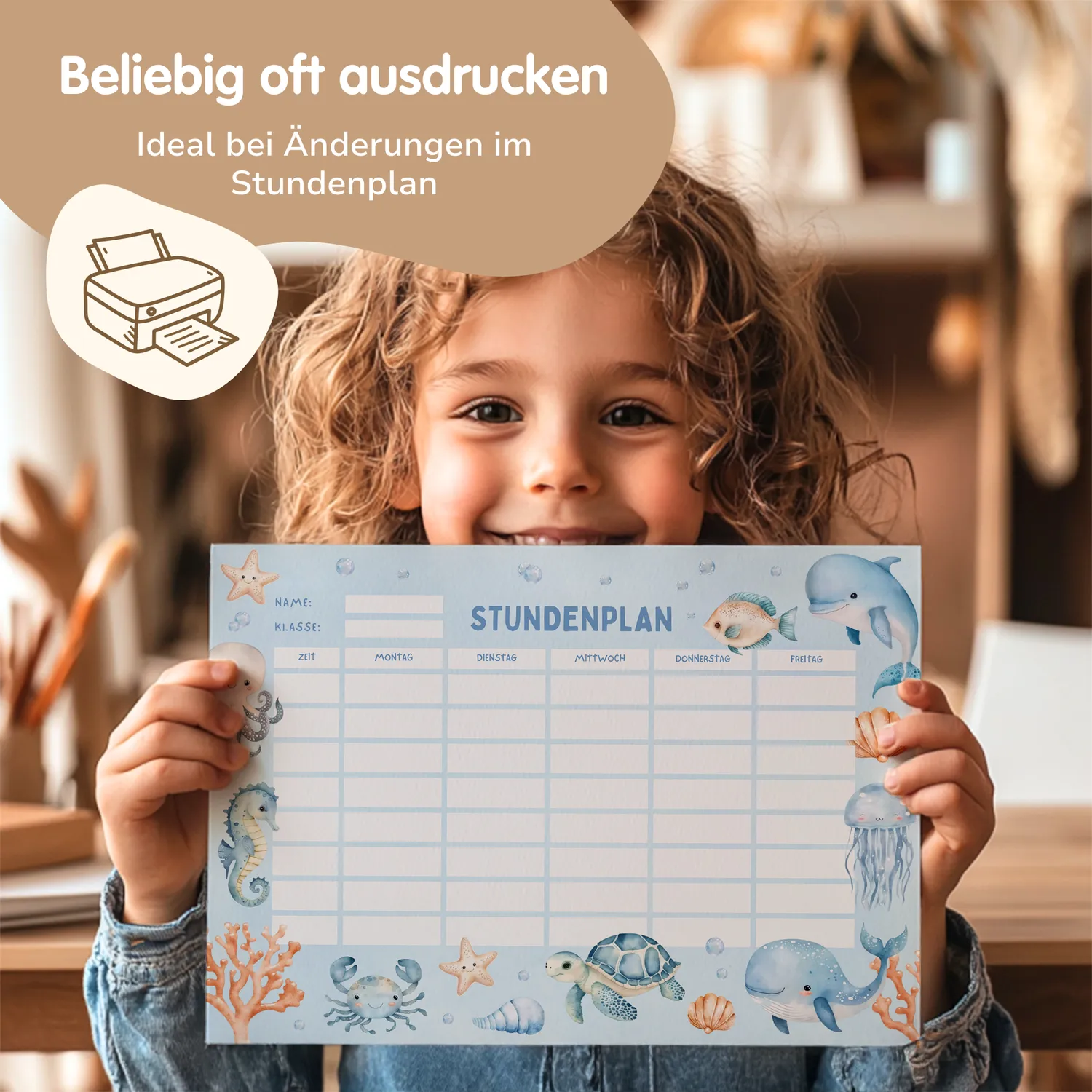 MeinBaby123 Unterwasserwelt Stundenplan PDF A4 Ausdruck