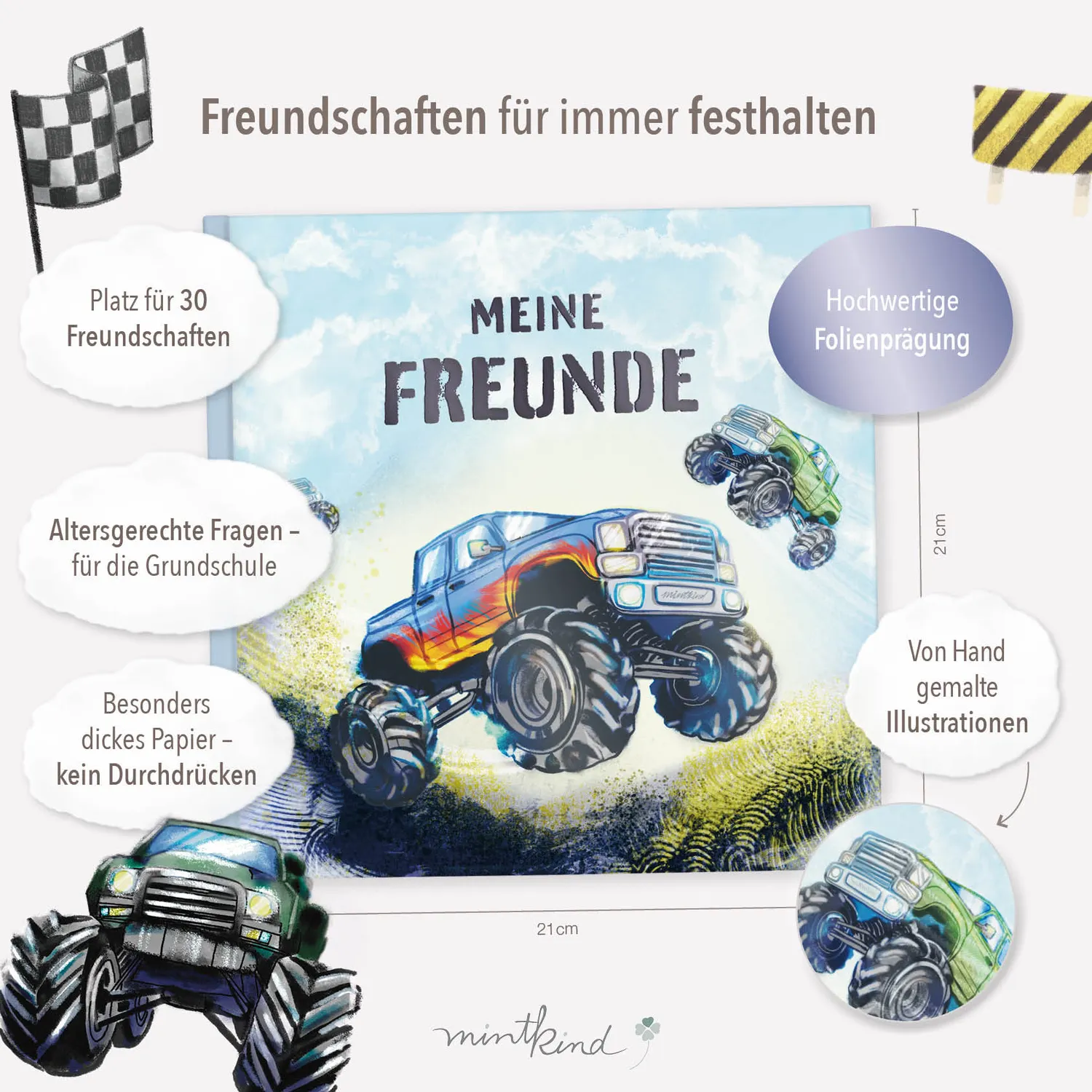 MINTKIND Freundebuch Schule Monstertruck für 30 Freunde