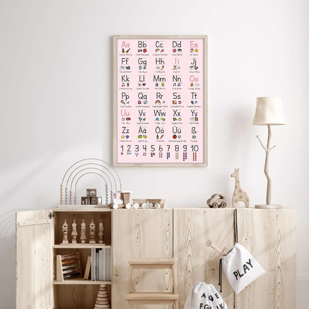 MeinBaby123 Grundschrift Lernposter A2 schwarz/rosa ABC