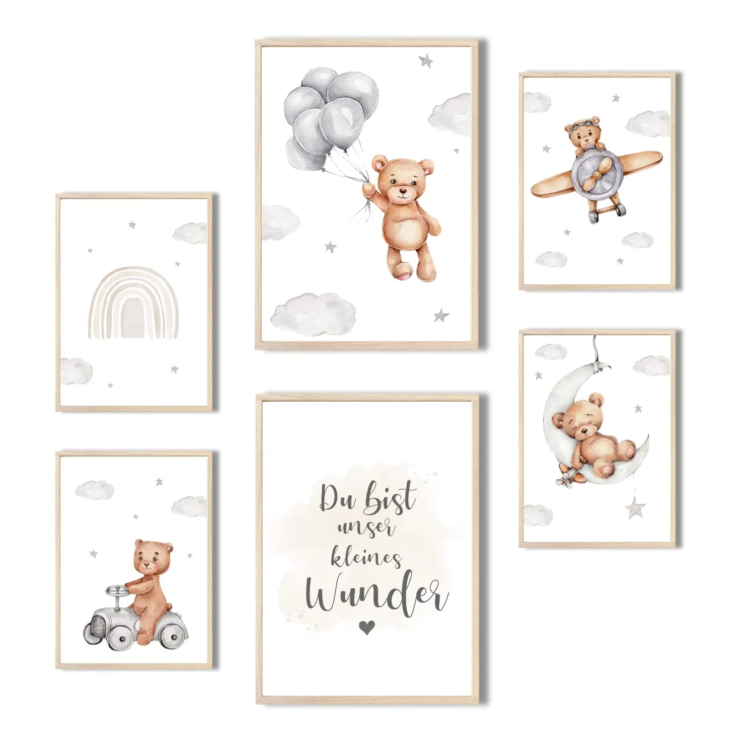 MeinBaby123 Kinderzimmer Poster Bär & Flugzeuge 6er Set matt