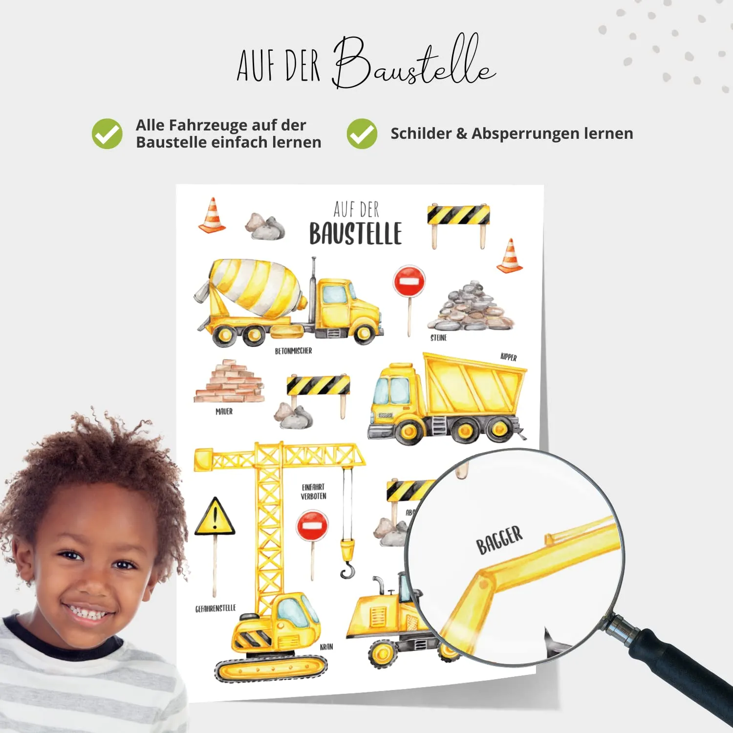 MeinBaby123 Kinderzimmerposter Bagger Poster A2 Baufahrzeuge