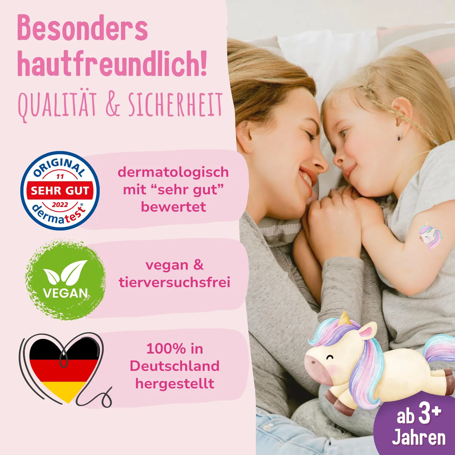 MeinBaby123 Kinder Tattoos 3er Set Einhorn Fee Meerjungfrau