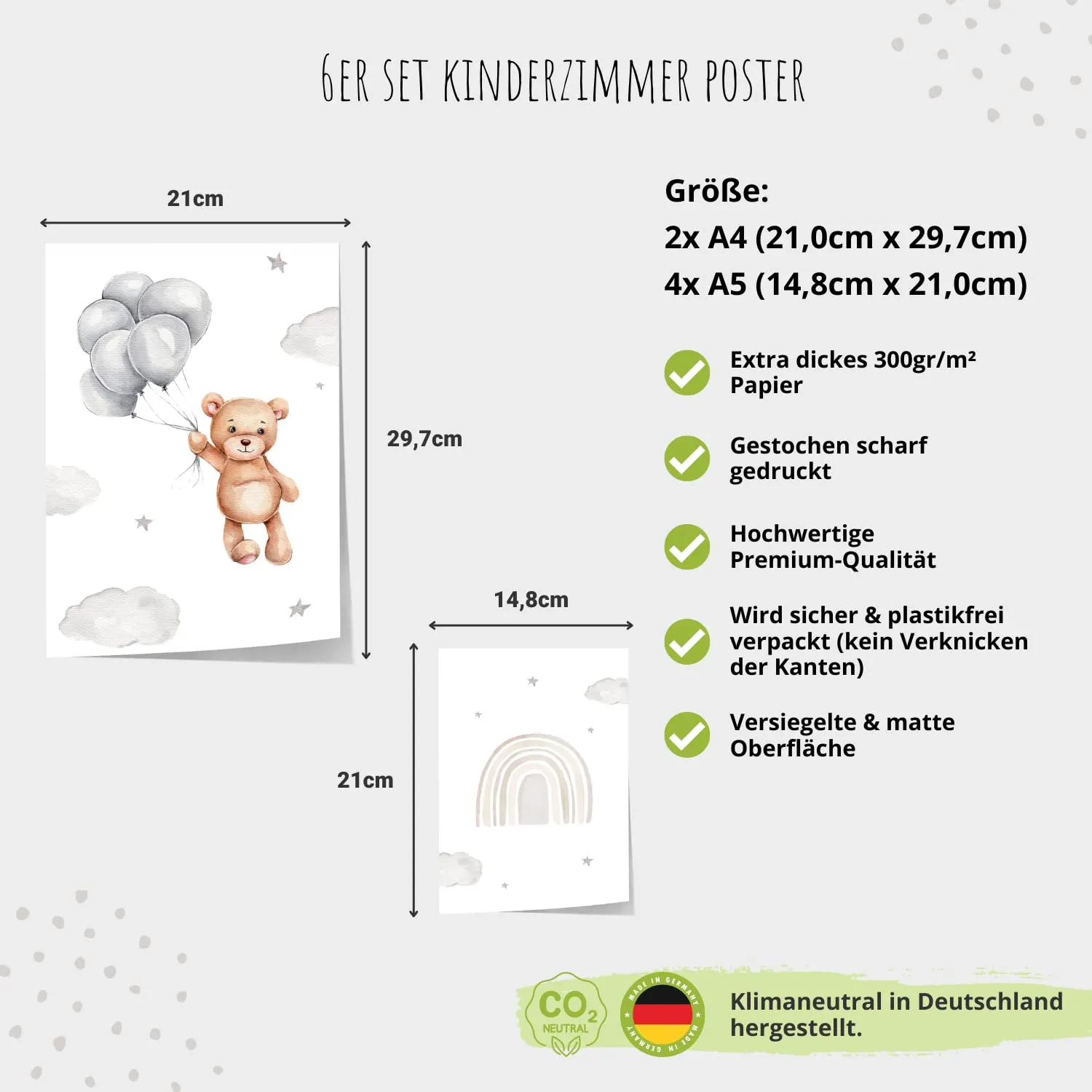 MeinBaby123 Kinderzimmer Poster Bär & Flugzeuge 6er Set matt