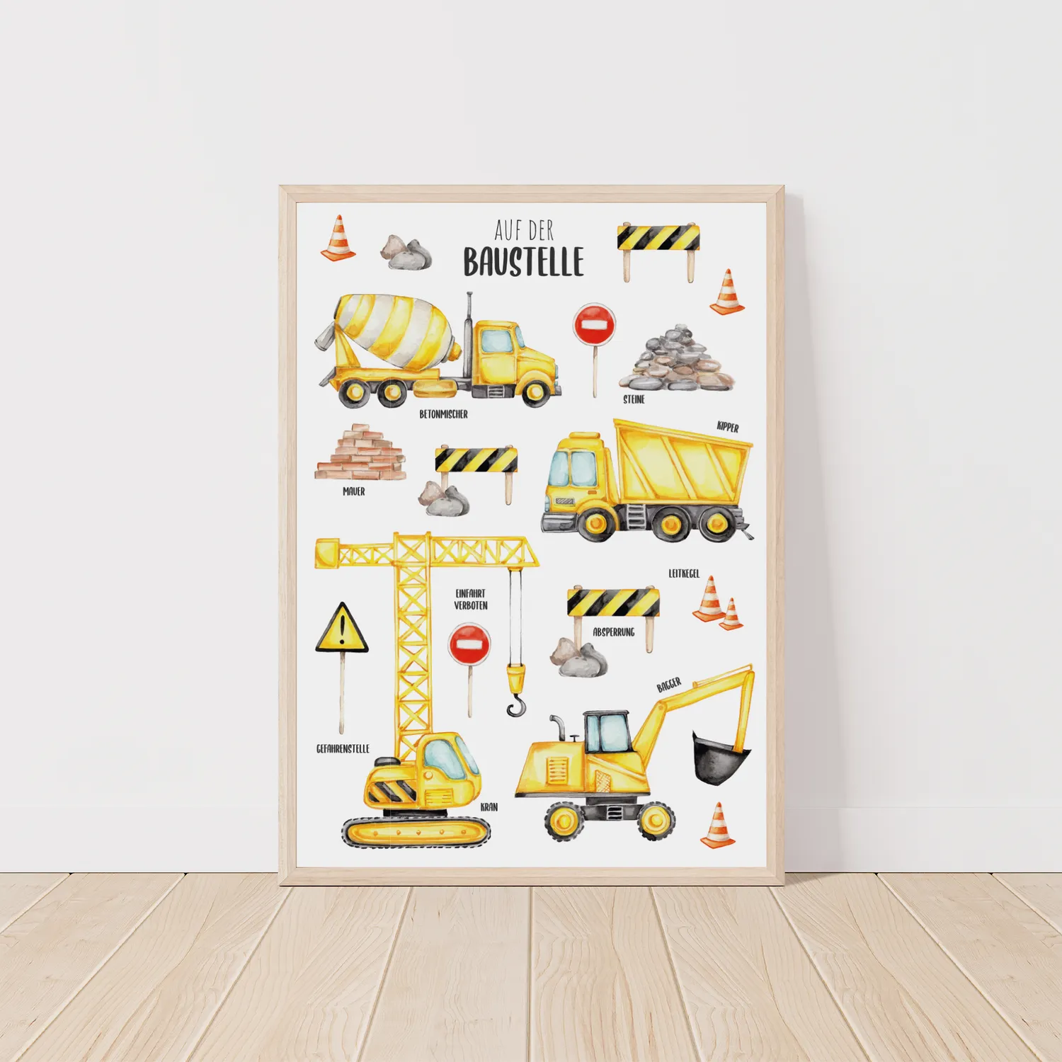 MeinBaby123 Kinderzimmerposter Bagger Poster A2 Baufahrzeuge