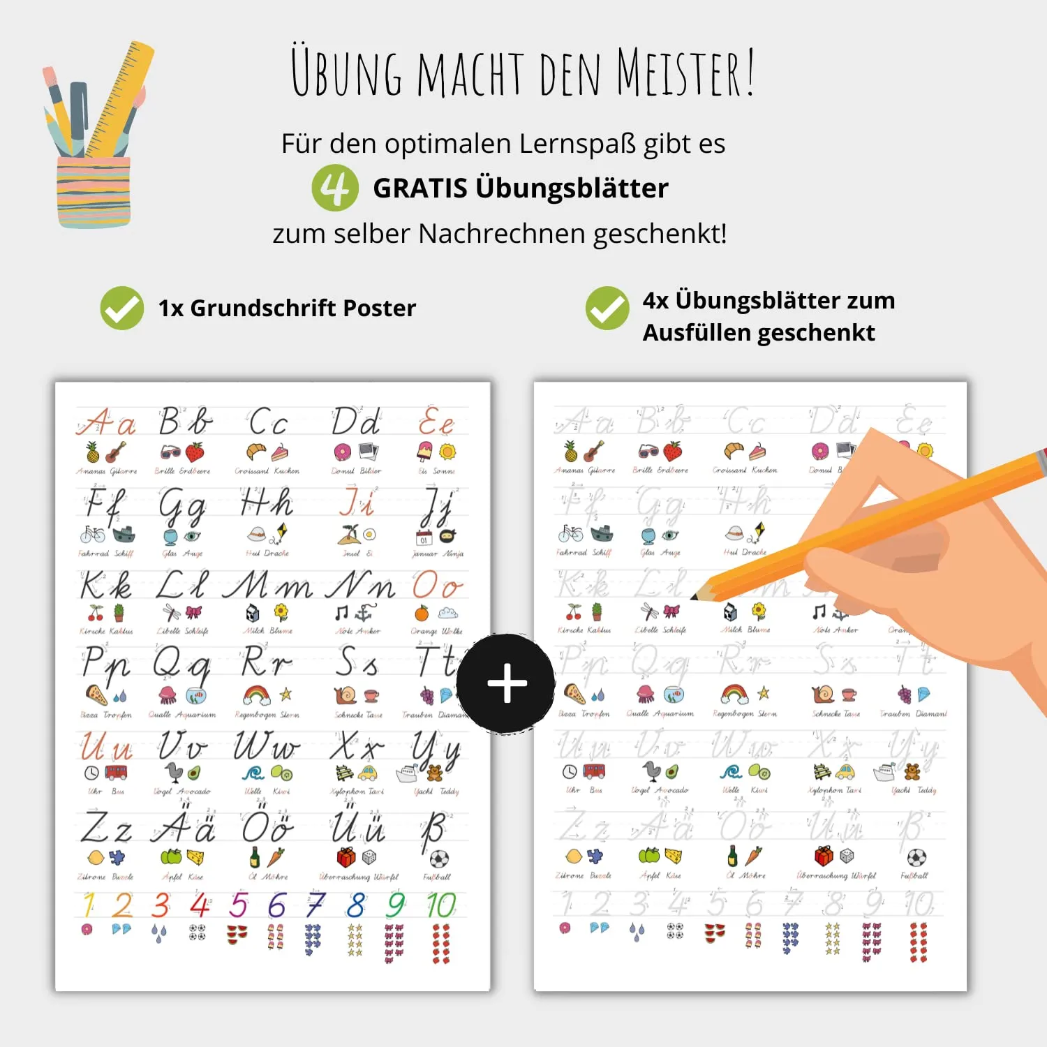 MeinBaby123 Lernposter Grundschrift A2 schwarz-weiß ABC
