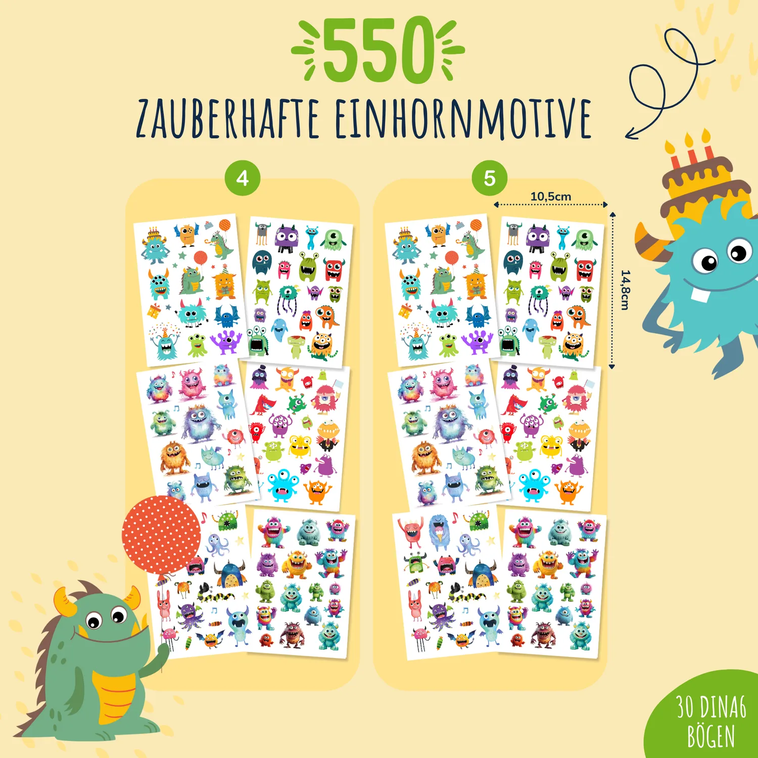 MeinBaby123 Monster Tattoos 5er Set 550 Stück vegan