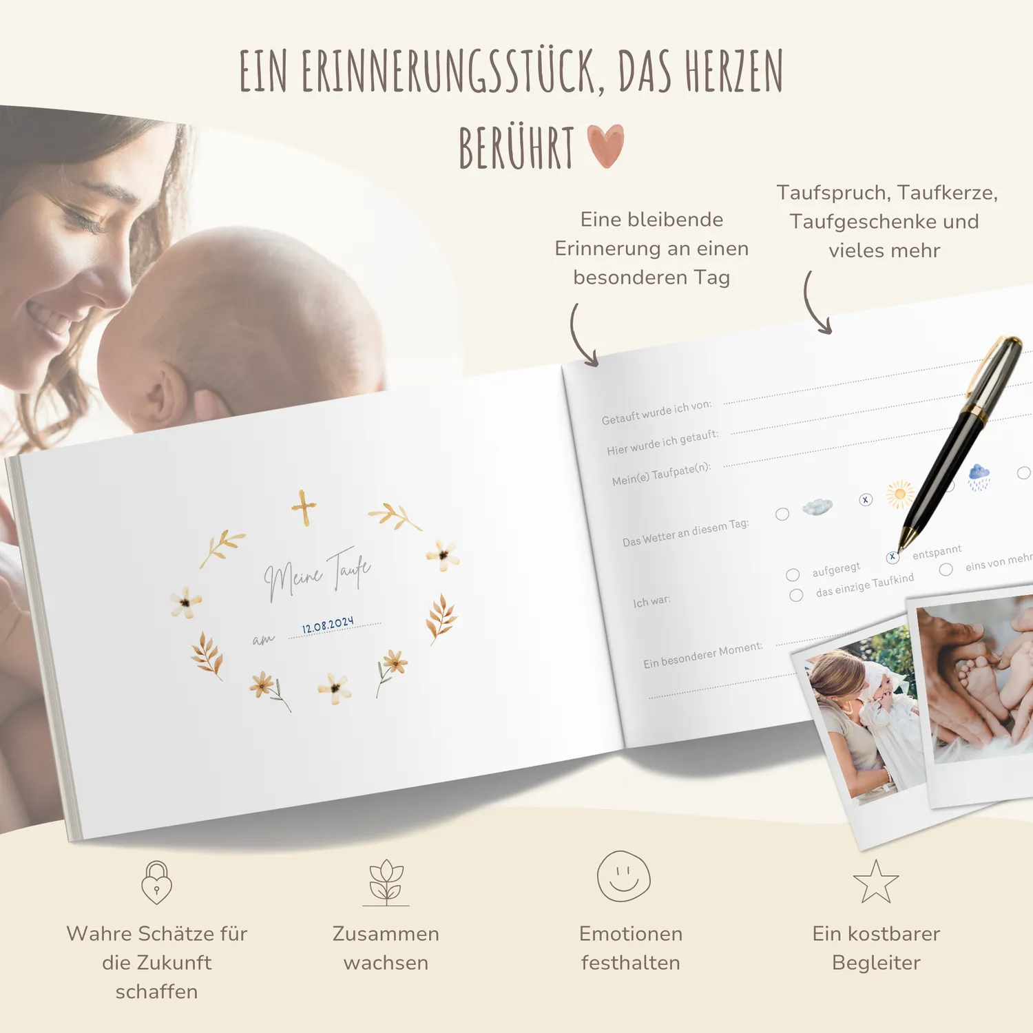 MeinBaby123 Meine Taufe Taufbuch beige 76 Seiten
