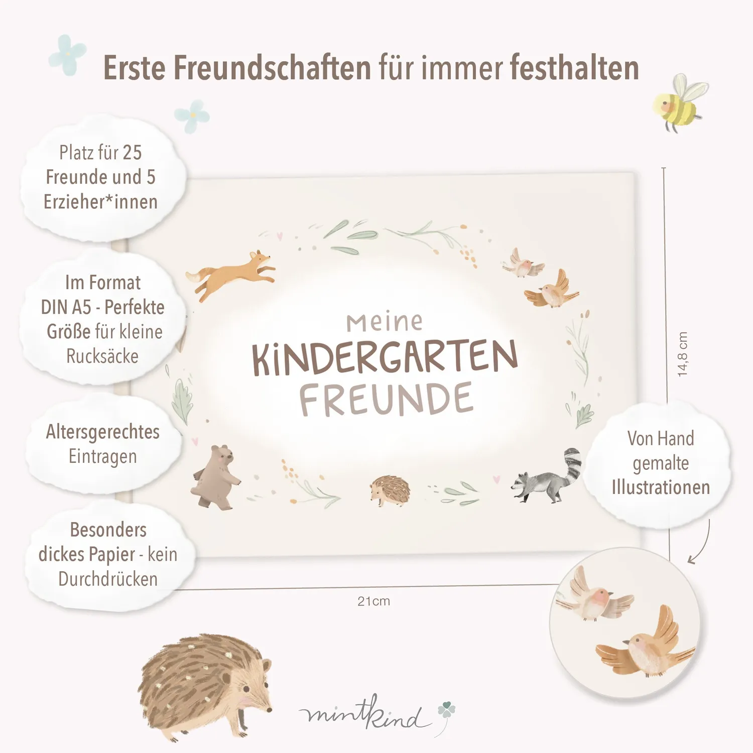 MINTKIND Kindergarten Freundebuch Waldtiere Bär DIN A5