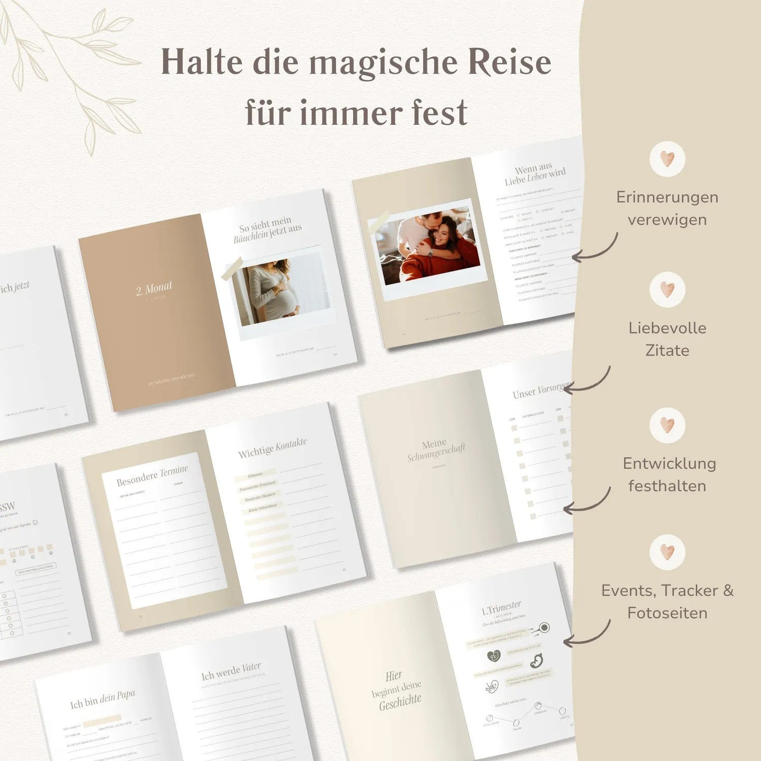 MeinBaby123 Schwangerschaftstagebuch Leinen Goldgravur 136 Seiten
