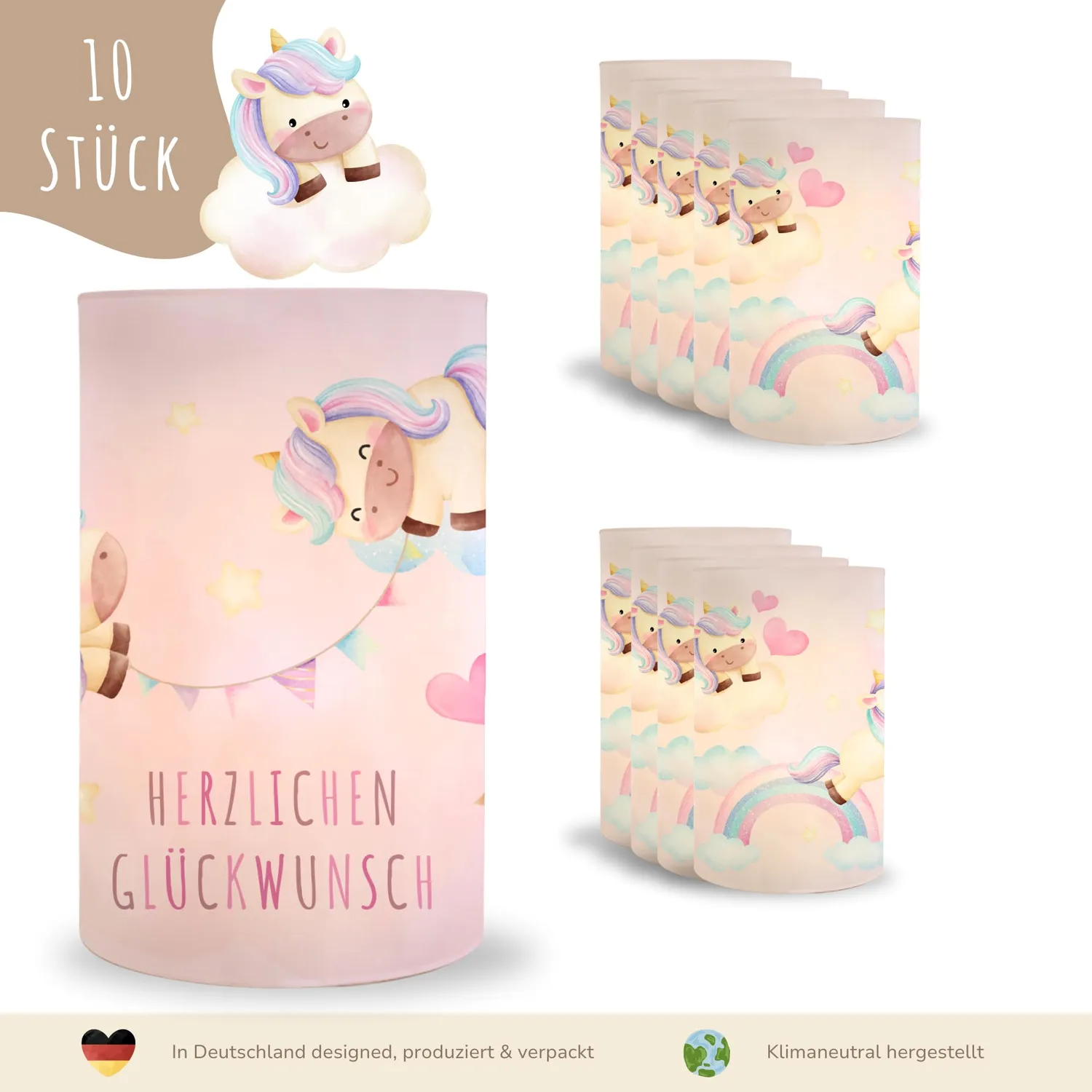 MeinBaby123 Einhorn Windlicht Tischdeko 10 Stück Transparentpapier