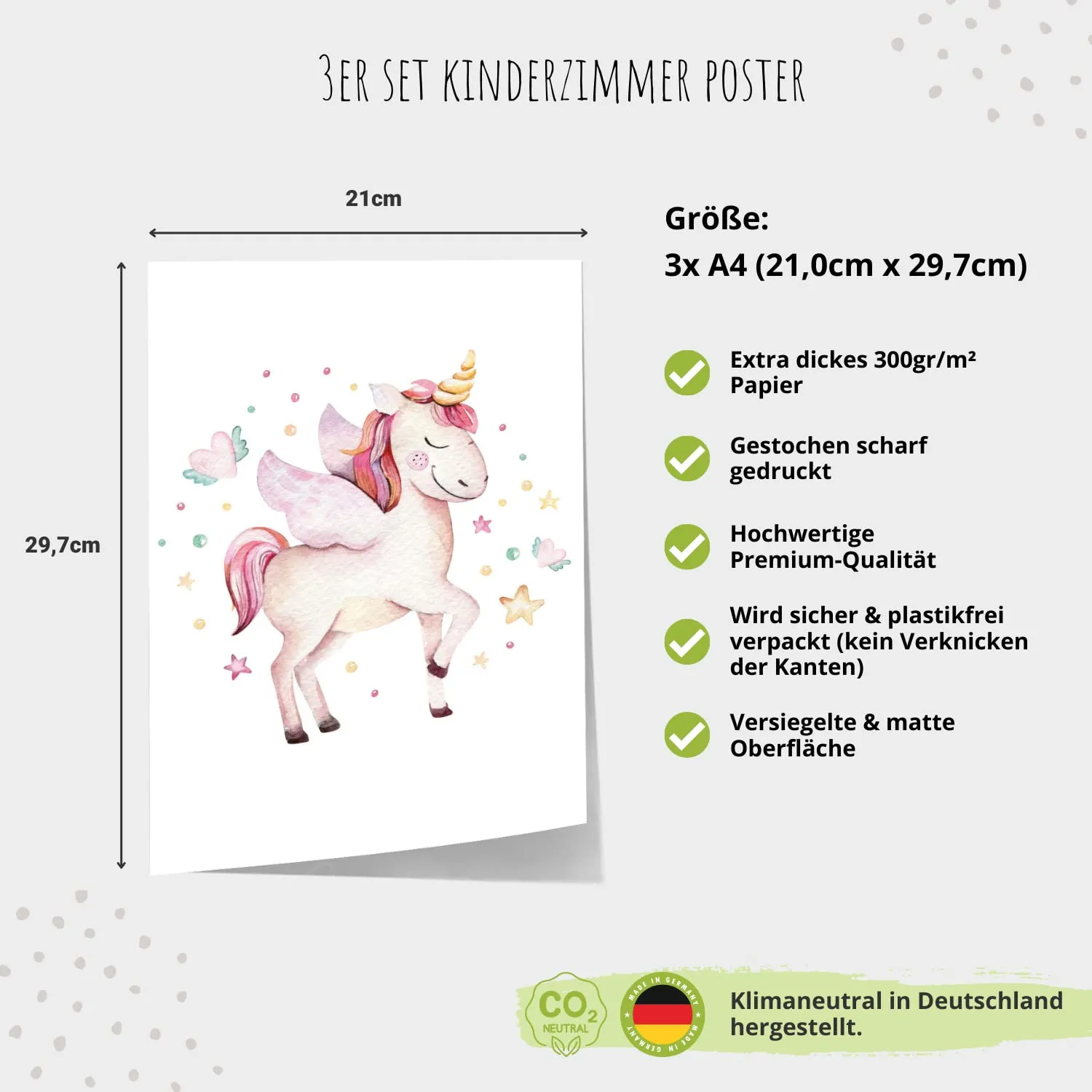 MeinBaby123 Kinderzimmerposter 3er Set A4 Einhorn Fee