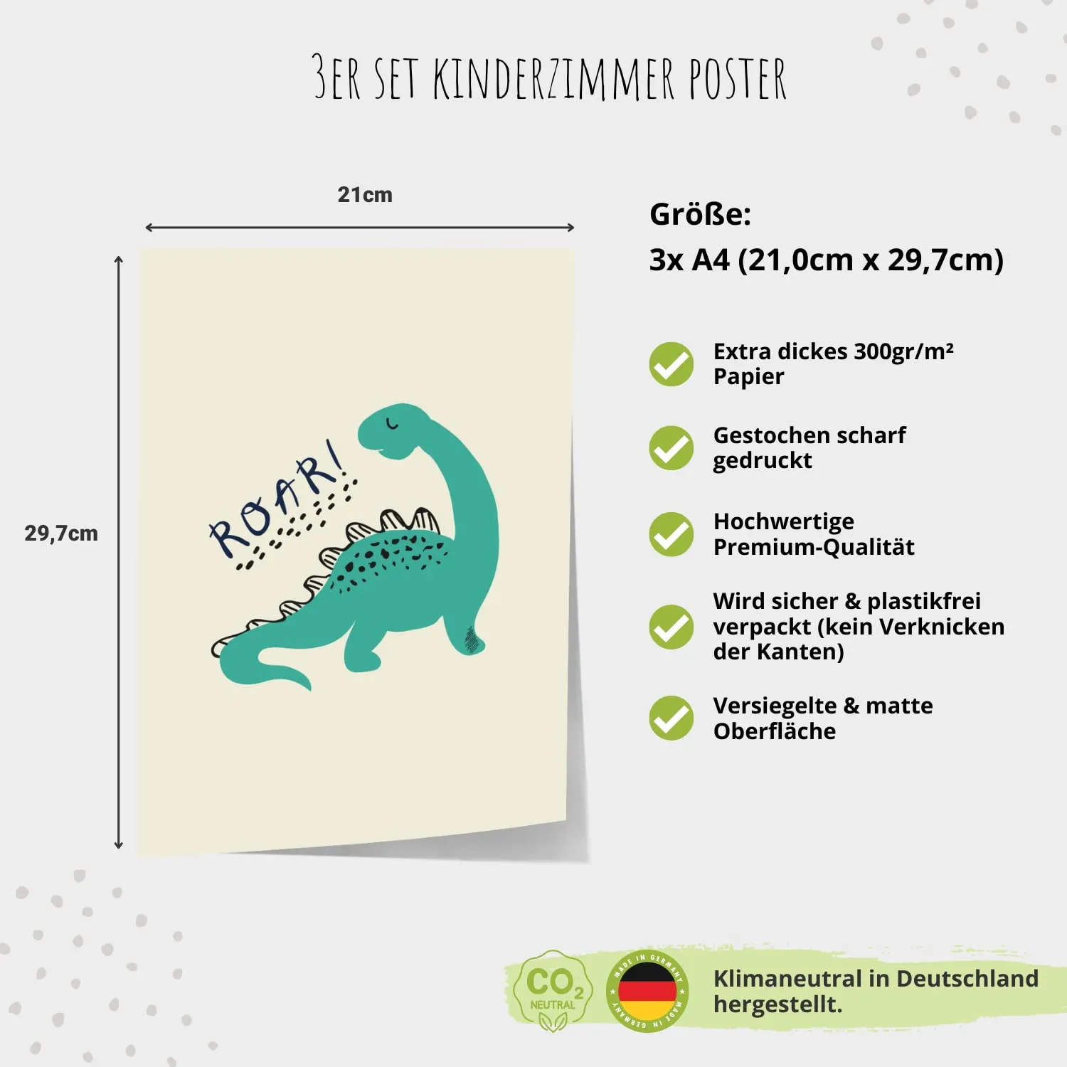MeinBaby123 Dino Kinderzimmerposter 3er Set A4 matt