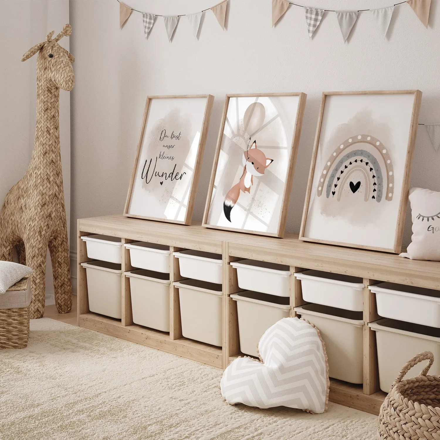 MeinBaby123 Kinderzimmer Poster 3er Set A4 Fuchs beige