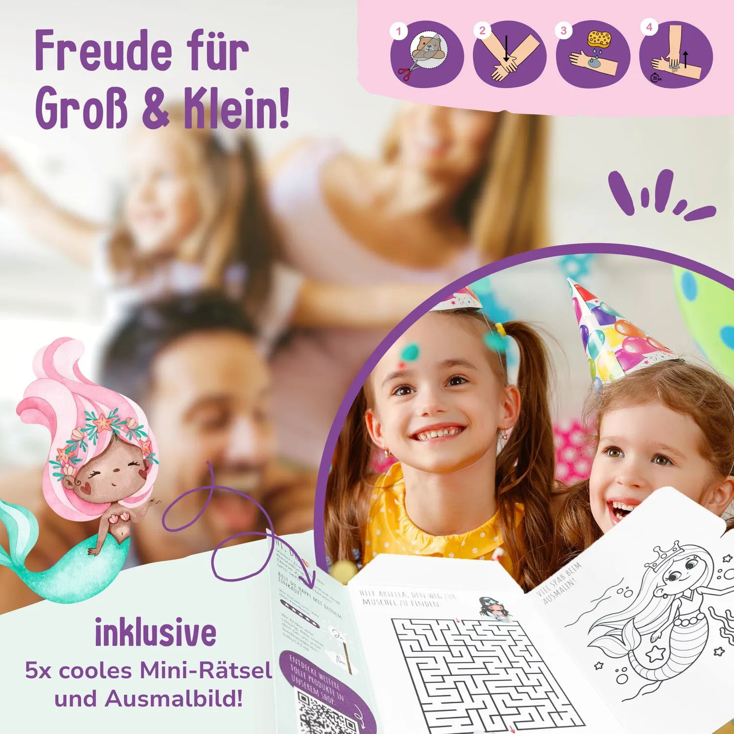 MeinBaby123 Meerjungfrauen Kinder Tattoos 5er Set vegan