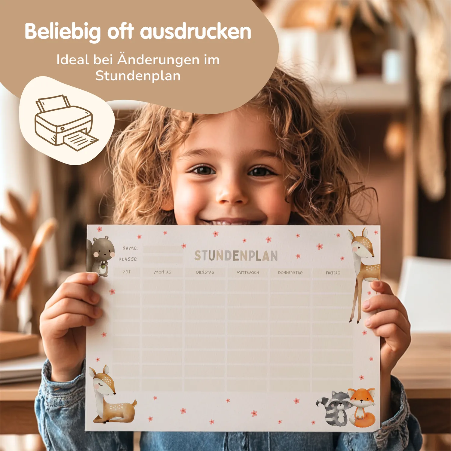 MeinBaby123 Waldtiere Stundenplan zum Ausdrucken PDF A4