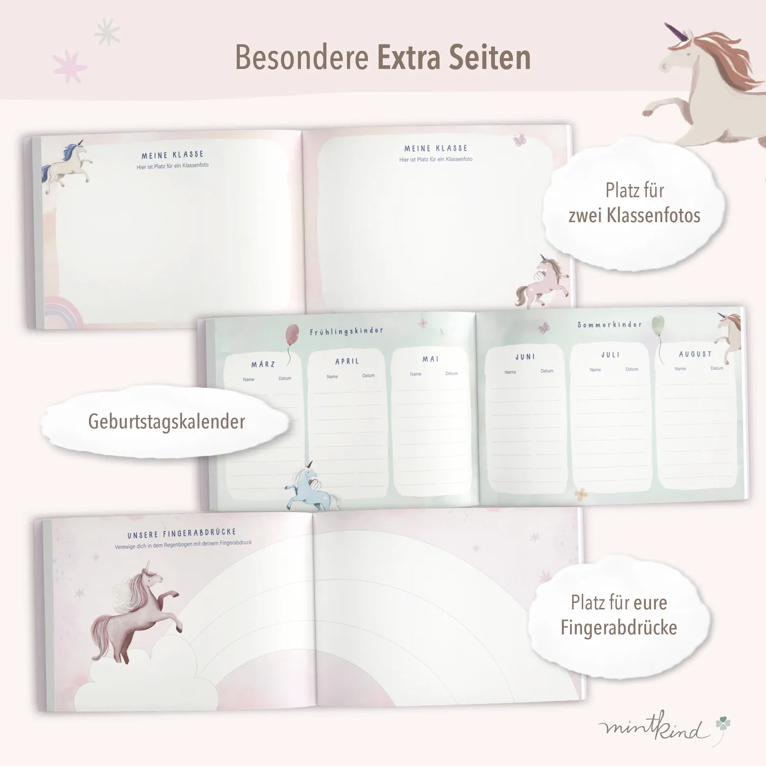 MINTKIND Freundebuch Grundschule Einhorn 30 Einträge A5