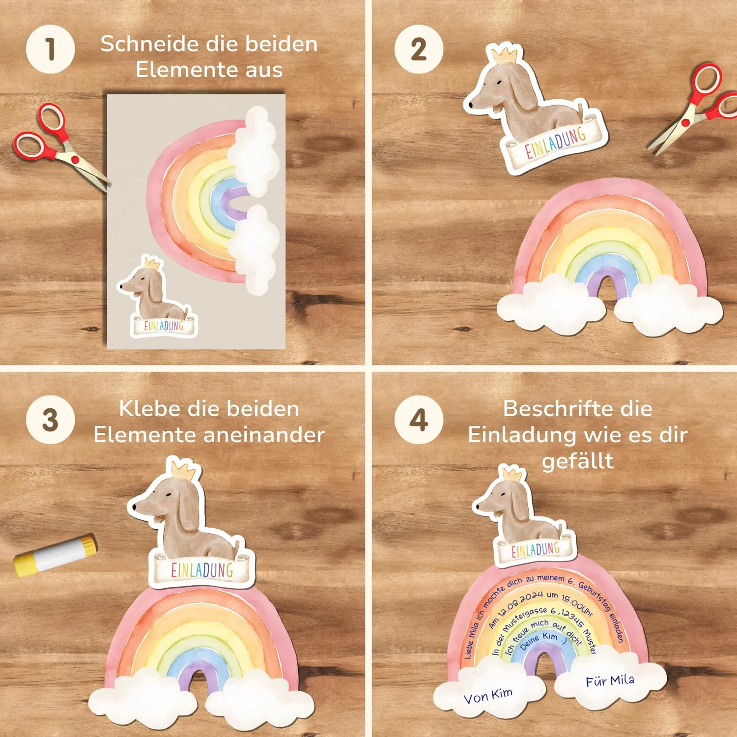 MeinBaby123 Bastelset Einladungen Hund Regenbogen 10 Stück