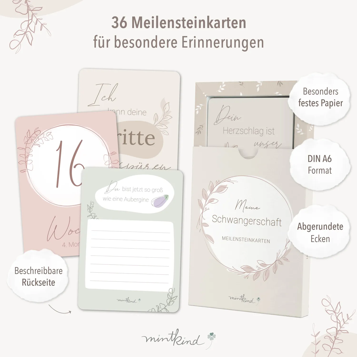 MINTKIND Meilensteinkarten Schwangerschaft Beige Fotos