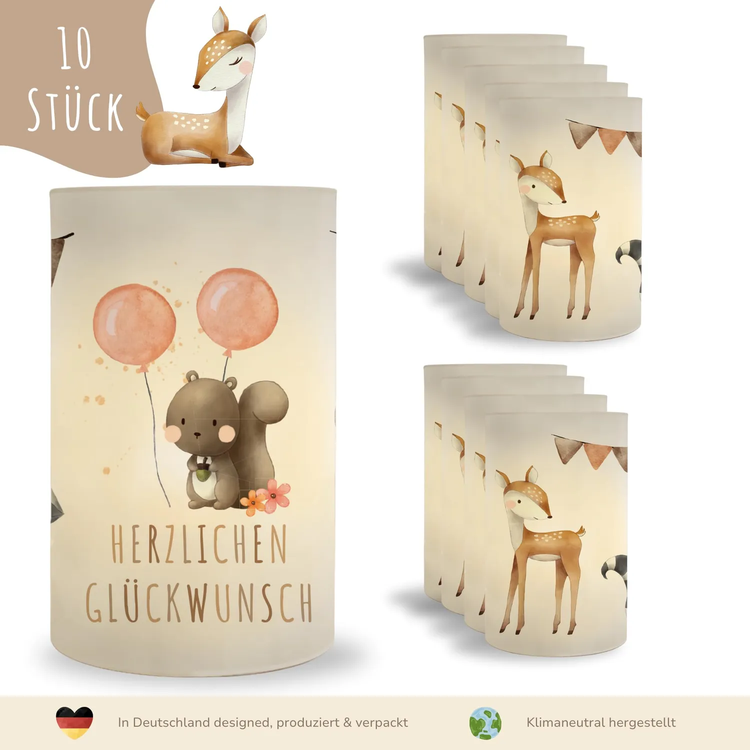 MeinBaby123 Süße Tiere Windlichter 10 Stück
