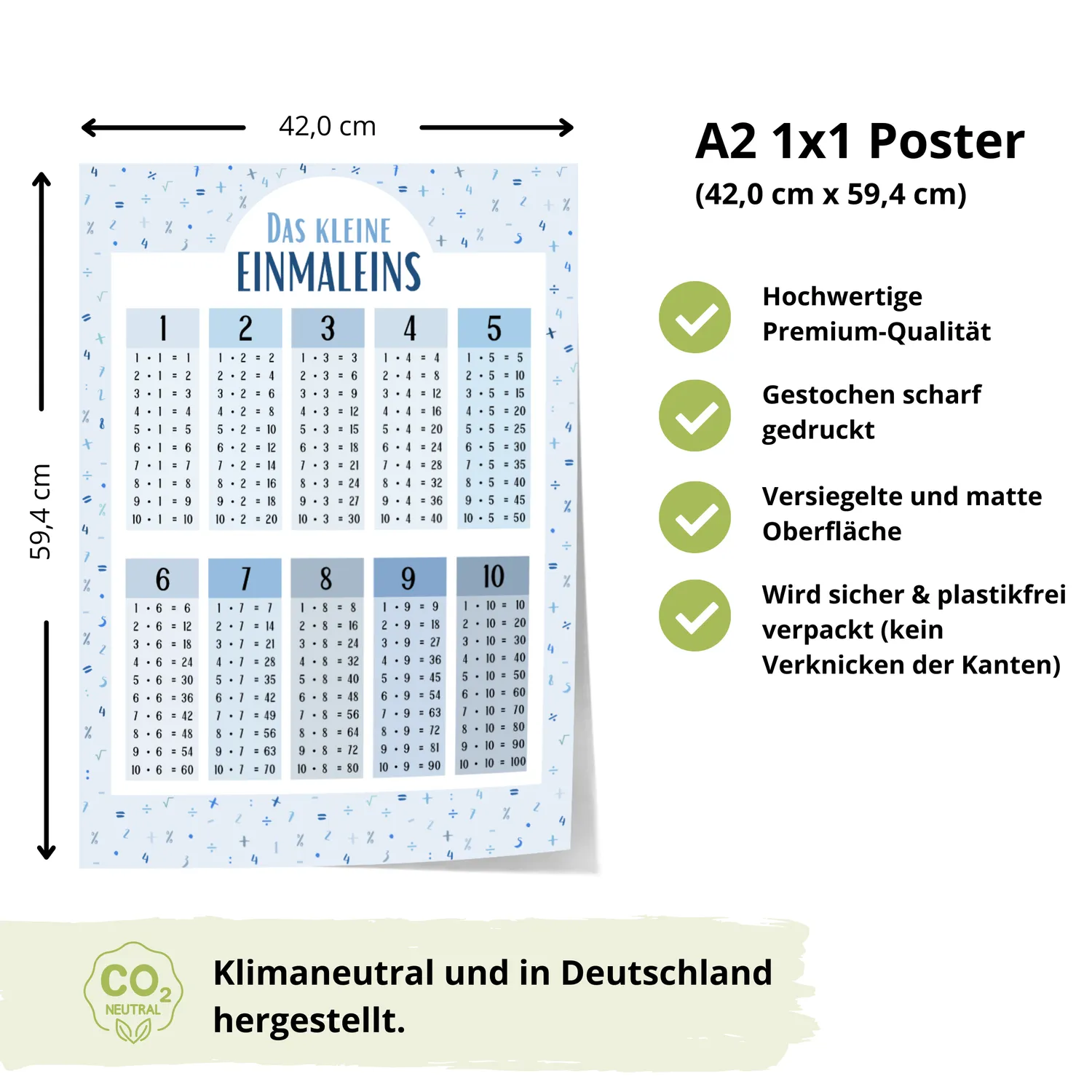 MeinBaby123 Einmaleins Lernposter blau A2 mit Übungsblättern
