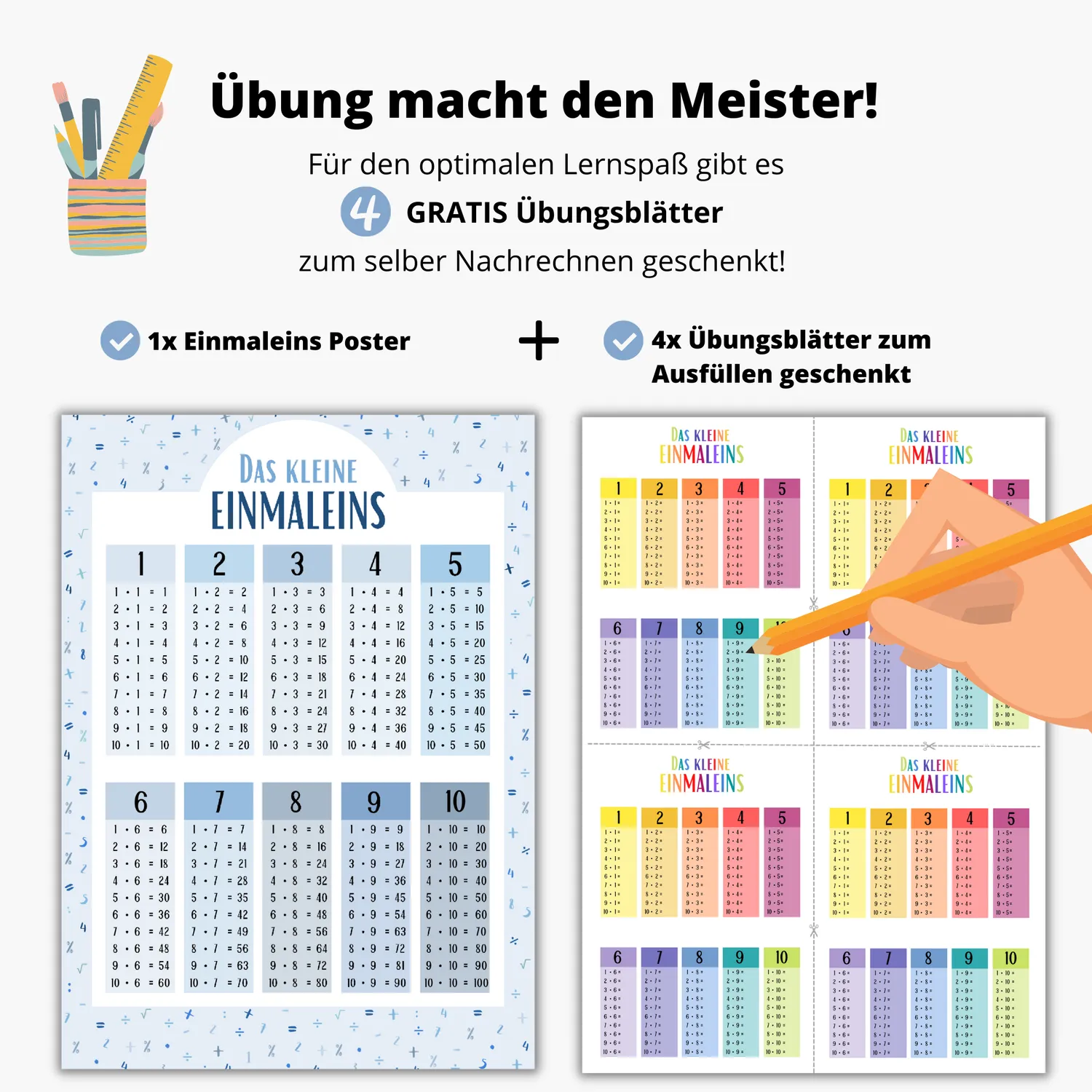 MeinBaby123 Einmaleins Lernposter blau A2 mit Übungsblättern