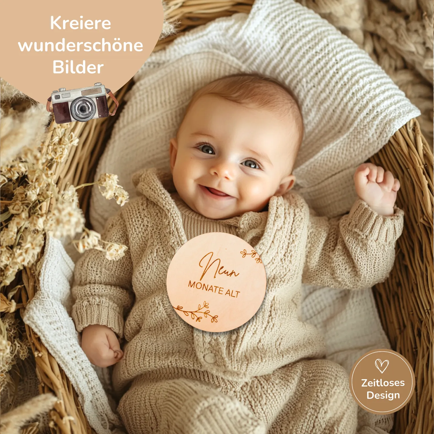 MeinBaby123 Baby Meilensteine Holzscheiben 40er Set rund