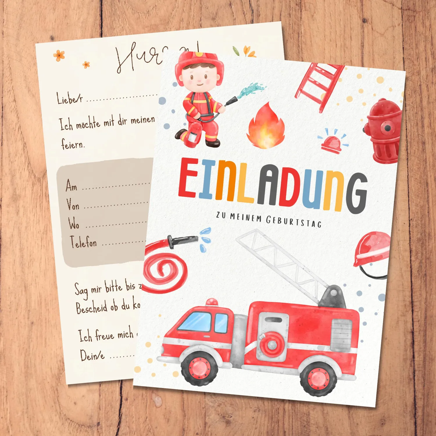 MeinBaby123 Einladungskarten Kindergeburtstag Feuerwehr 10er Set