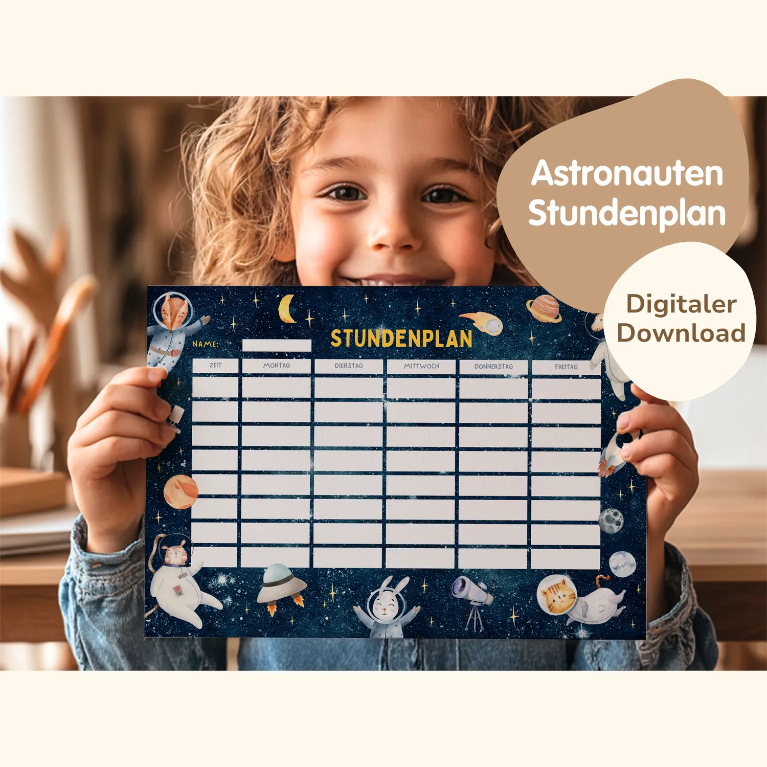 MeinBaby123 Stundenplan Astronaut Weltall zum Ausdrucken A4