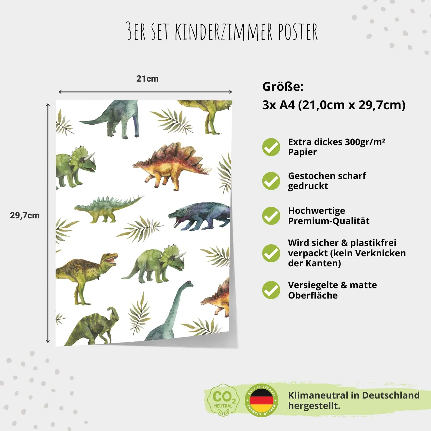 MeinBaby123 Dino Poster Kinderzimmer 3er A4 matt