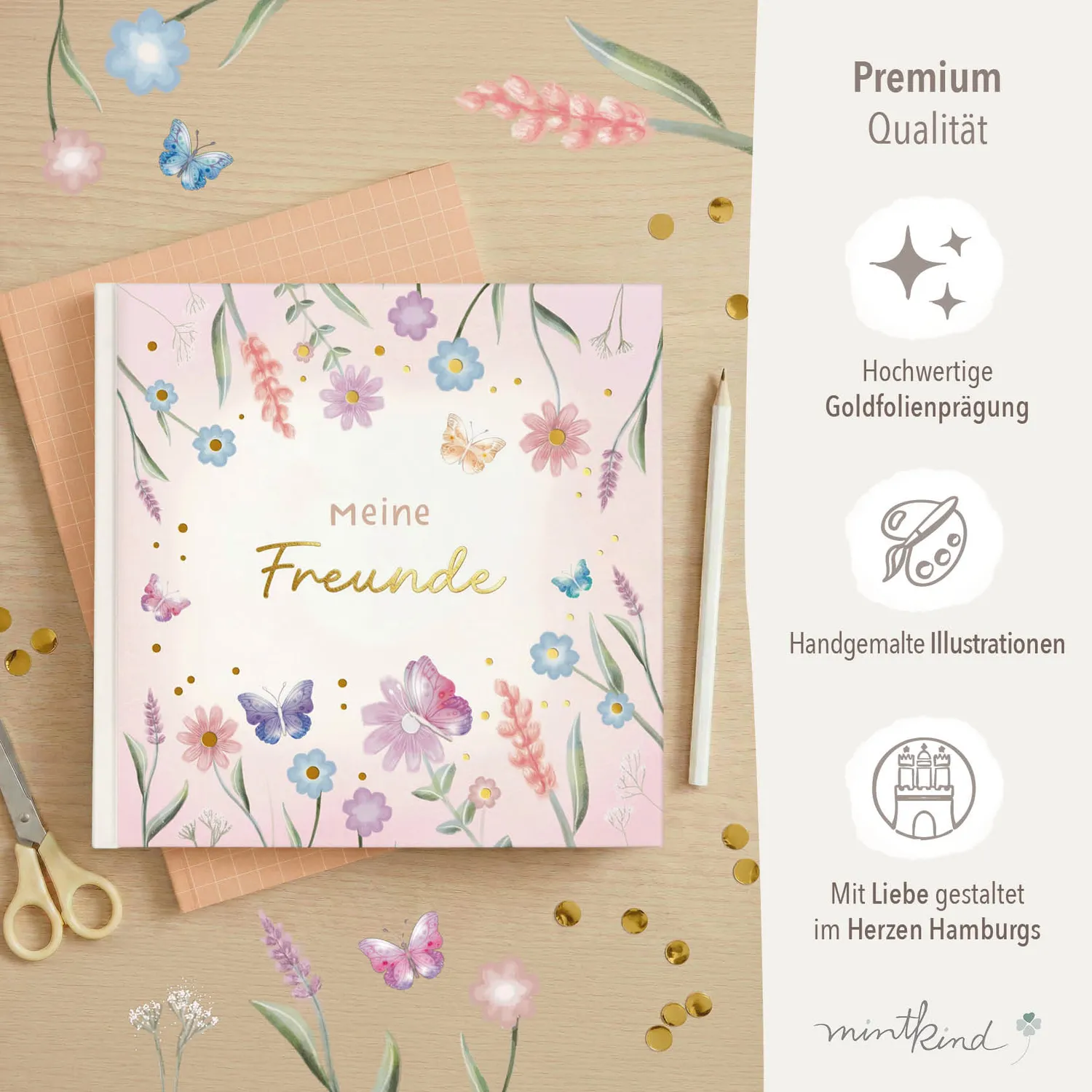 MINTKIND Freundebuch Schule Blumen 21x21 für 30 Freunde