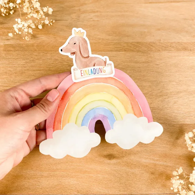 MeinBaby123 Bastelset Einladungen Hund Regenbogen 10 Stück