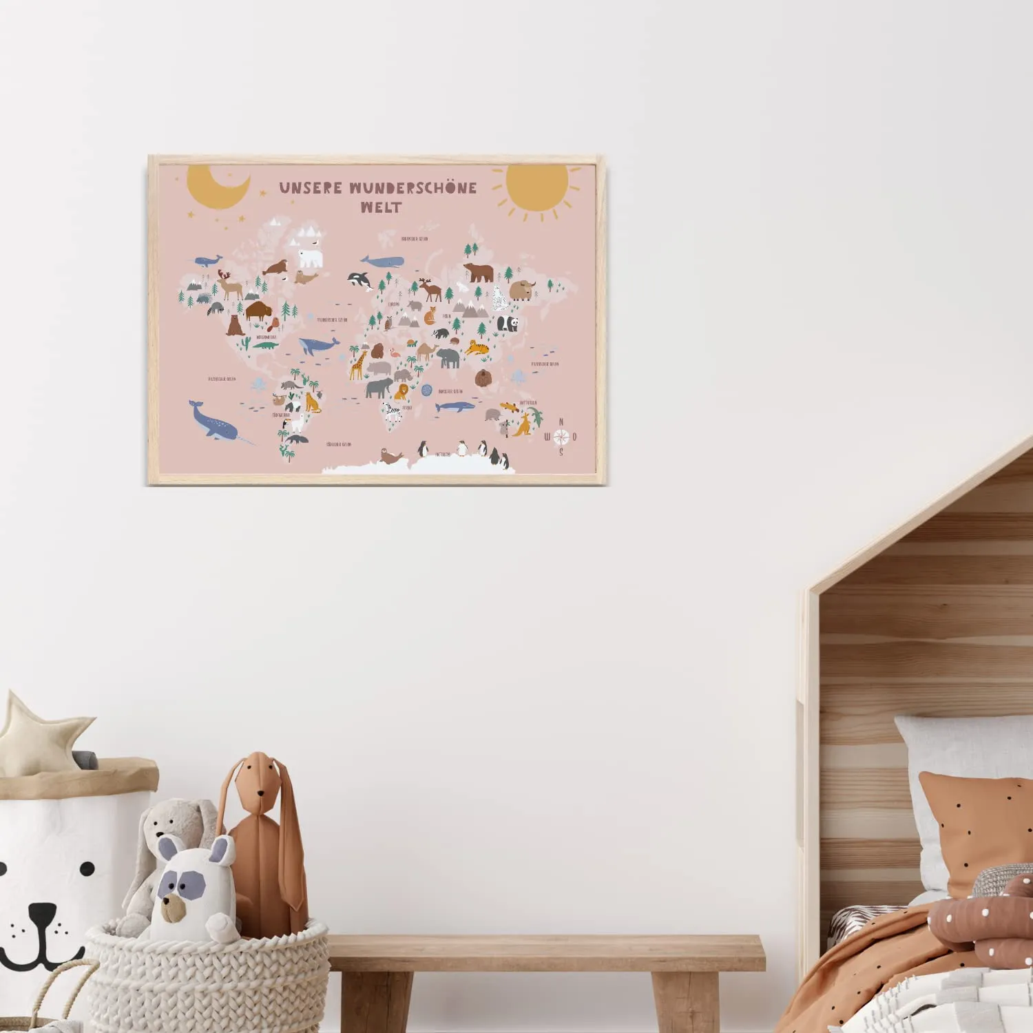 MeinBaby123 Lernposter Weltkarte rosa A2 Tiere