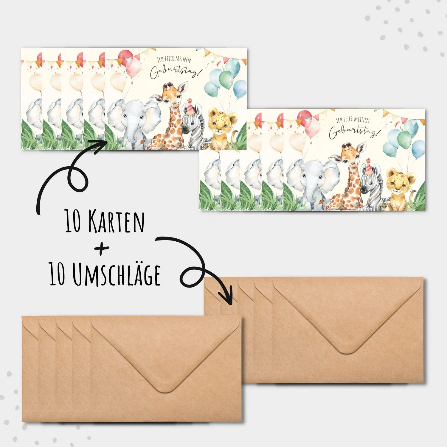 MeinBaby123 Safari Tiere Einladungskarten Kindergeburtstag 10er