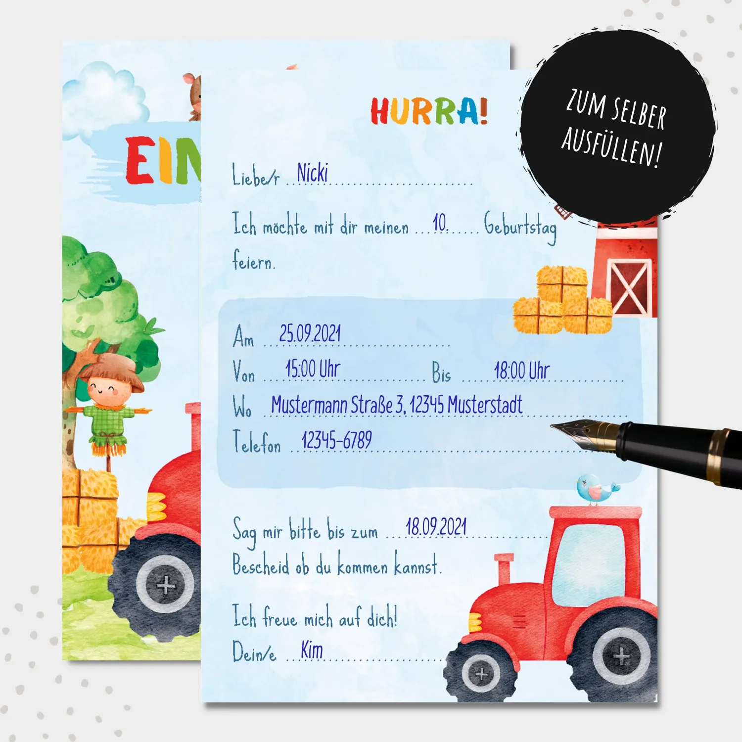 MeinBaby123 Kindergeburtstag Einladungskarten Bauernhof 10er mit Umschlägen