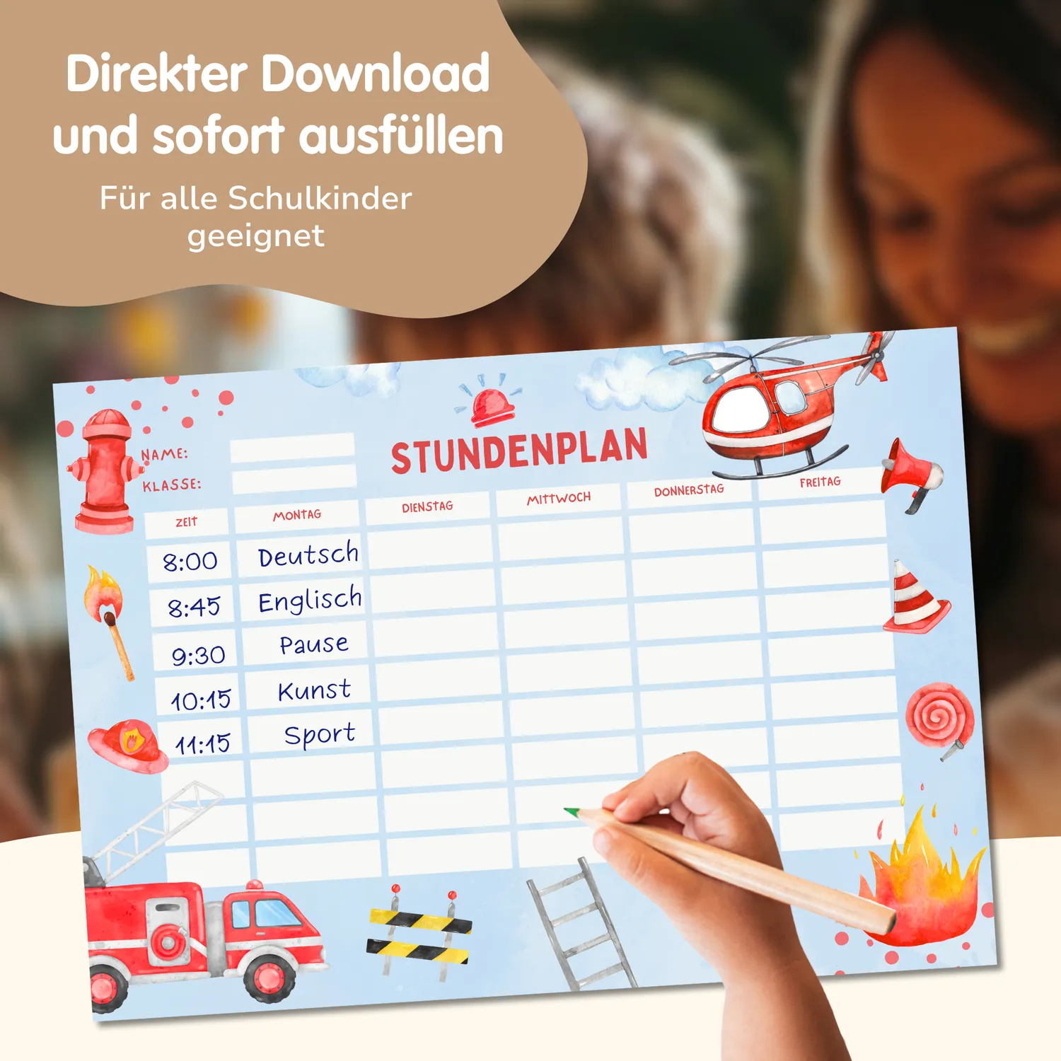 MeinBaby123 Stundenplan Feuerwehr zum Ausdrucken A4 PDF