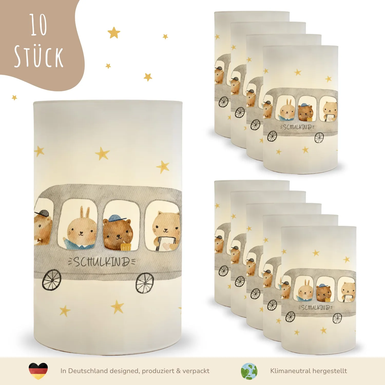 MeinBaby123 Schulbus Windlicht Tischdeko Einschulung 10 Stück