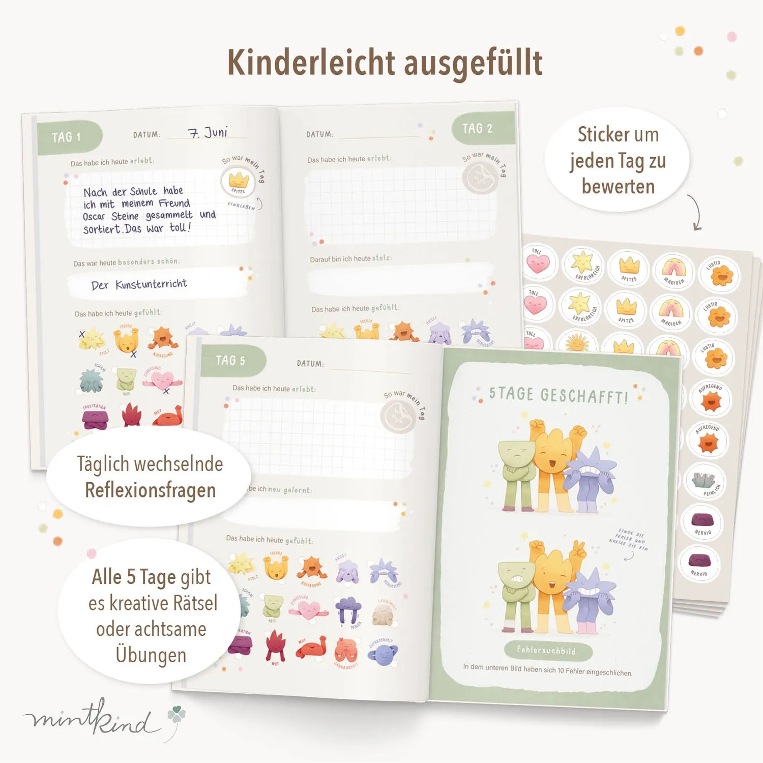 MINTKIND Gefühlstagebuch für Kinder Tagebuch 100 Tage