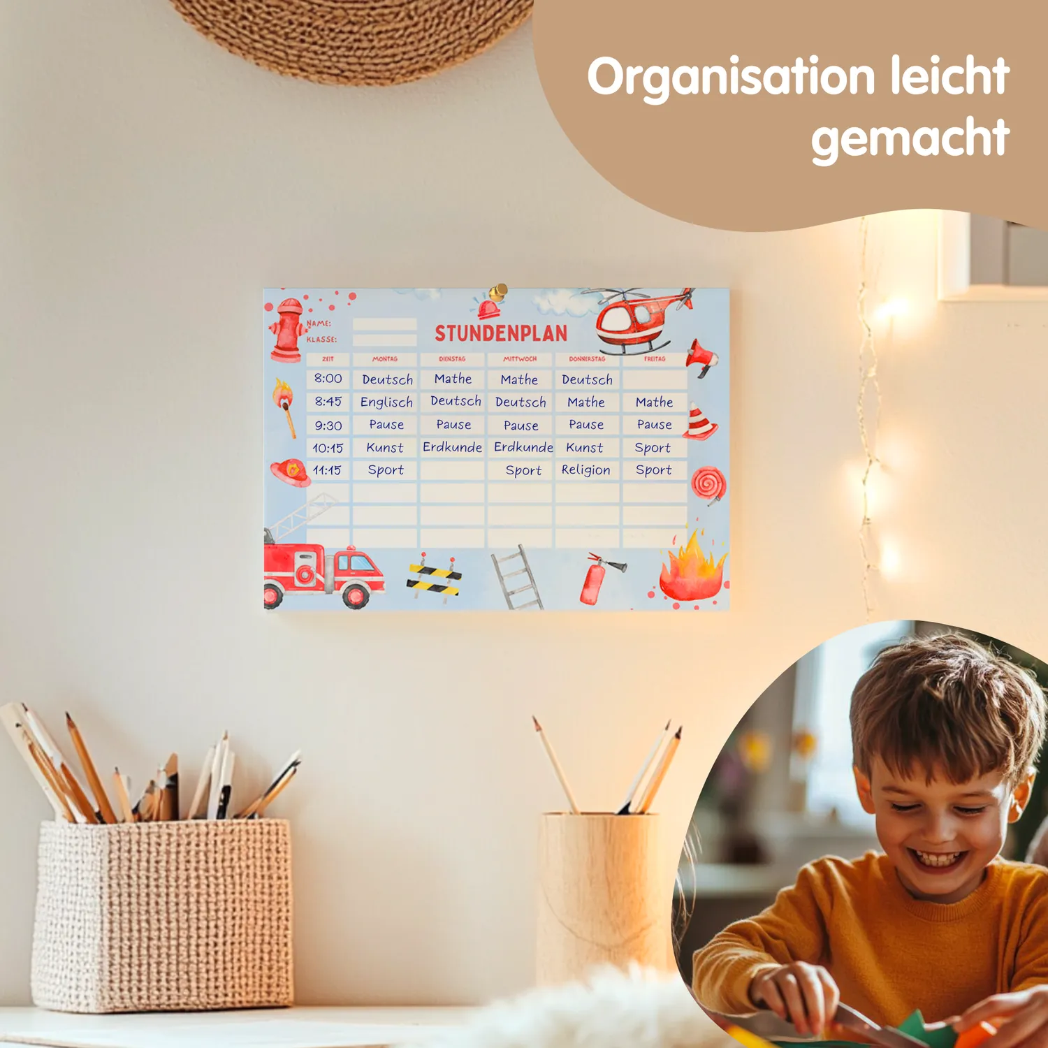 MeinBaby123 Stundenplan Feuerwehr zum Ausdrucken A4 PDF