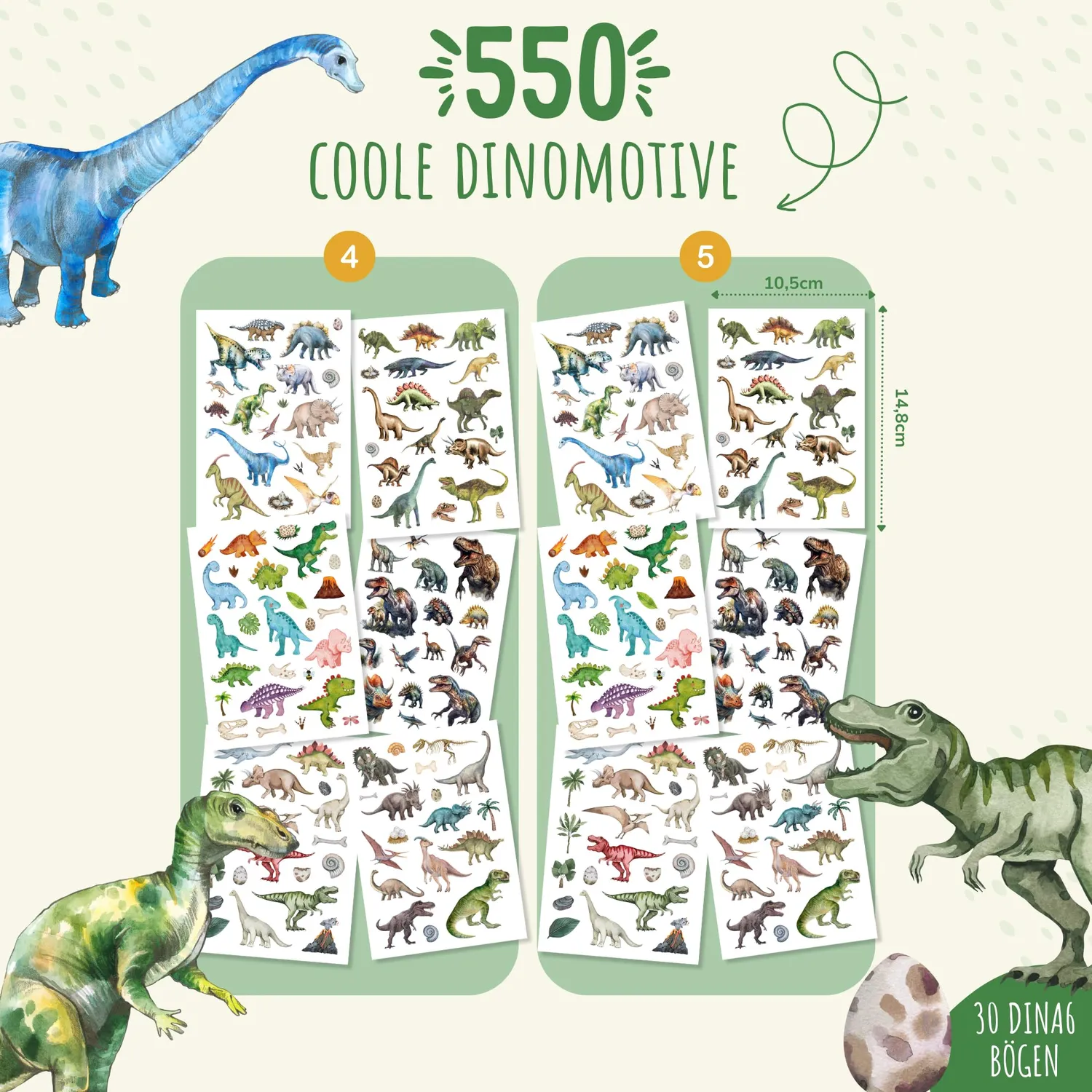 MeinBaby123 Kinder Tattoos Dinos 5er Set 550 Stück vegan